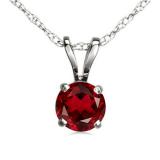 1.00 Carat (ctw) Sterling Silver Round Cut Garnet Ladies Solitaire Pendant (Chain Included) 1 CT