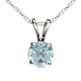 1.00 Carat (ctw) Sterling Silver Round Cut Aquamarine Ladies Solitaire Pendant (Chain Included) 1 CT