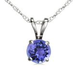 1.00 Carat (ctw) Sterling Silver Round Cut Tanzanite Ladies Solitaire Pendant (Chain Included) 1 CT