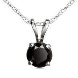 1.50 Carat (ctw) Sterling Silver Round Cut Black Sapphire Ladies Solitaire Pendant (Chain Included) 1 1/2 CT