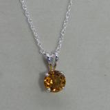 1.50 Carat (ctw) Sterling Silver Round Cut Citrine Ladies Solitaire Pendant (Chain Included) 1 1/2 CT