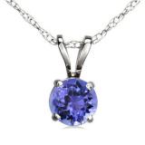 1.50 Carat (ctw) Sterling Silver Round Cut Tanzanite Ladies Solitaire Pendant (Chain Included) 1 1/2 CT