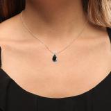 1.00 Carat (ctw) Sterling Silver Pear Cut Black Sapphire Ladies Solitaire Pendant (Chain Included) 1 CT