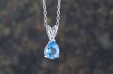 1.00 Carat (ctw) Sterling Silver Pear Cut Blue topaz Ladies Solitaire Pendant (Chain Included) 1 CT