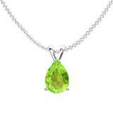 1.00 Carat (ctw) Sterling Silver Pear Cut Peridot Ladies Solitaire Pendant (Chain Included) 1 CT