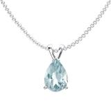 1.00 Carat (ctw) Sterling Silver Pear Cut Aquamarine Ladies Solitaire Pendant (Chain Included) 1 CT