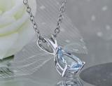 1.00 Carat (ctw) Sterling Silver Pear Cut Aquamarine Ladies Solitaire Pendant (Chain Included) 1 CT