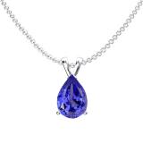 1.00 Carat (ctw) Sterling Silver Pear Cut Tanzanite Ladies Solitaire Pendant (Chain Included) 1 CT