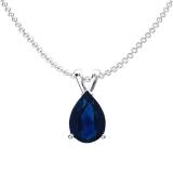 1.00 Carat (ctw) Sterling Silver Pear Cut Blue Sapphire Ladies Solitaire Pendant (Chain Included) 1 CT