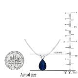 1.00 Carat (ctw) Sterling Silver Pear Cut Blue Sapphire Ladies Solitaire Pendant (Chain Included) 1 CT
