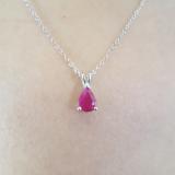 1.00 Carat (ctw) Sterling Silver Pear Cut Ruby Ladies Solitaire Pendant (Chain Included) 1 CT