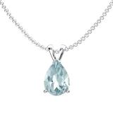 1.50 Carat (ctw) Sterling Silver Pear Cut Aquamarine Ladies Solitaire Pendant (Chain Included) 1 1/2 CT