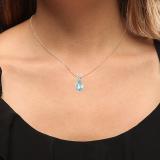 1.50 Carat (ctw) Sterling Silver Pear Cut Aquamarine Ladies Solitaire Pendant (Chain Included) 1 1/2 CT
