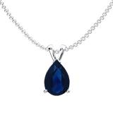 1.50 Carat (ctw) Sterling Silver Pear Cut Blue Sapphire Ladies Solitaire Pendant (Chain Included) 1 1/2 CT