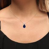 1.50 Carat (ctw) Sterling Silver Pear Cut Blue Sapphire Ladies Solitaire Pendant (Chain Included) 1 1/2 CT