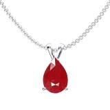 1.50 Carat (ctw) Sterling Silver Pear Cut Ruby Ladies Solitaire Pendant (Chain Included) 1 1/2 CT