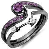 0.50 Carat (ctw) Black Rhodium Plated 10K White Gold Round Diamond & Amethyst Ladies Swirl Bridal Engagement Ring Matching Band Set 1/2 CT