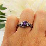 0.50 Carat (ctw) Black Rhodium Plated 10K White Gold Round Diamond & Amethyst Ladies Swirl Bridal Engagement Ring Matching Band Set 1/2 CT