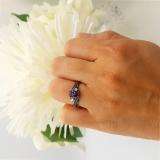 0.50 Carat (ctw) Black Rhodium Plated 10K White Gold Round Diamond & Amethyst Ladies Swirl Bridal Engagement Ring Matching Band Set 1/2 CT