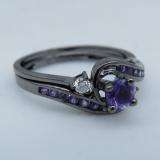 0.50 Carat (ctw) Black Rhodium Plated 10K White Gold Round Diamond & Amethyst Ladies Swirl Bridal Engagement Ring Matching Band Set 1/2 CT
