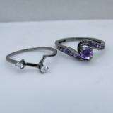 0.50 Carat (ctw) Black Rhodium Plated 10K White Gold Round Diamond & Amethyst Ladies Swirl Bridal Engagement Ring Matching Band Set 1/2 CT