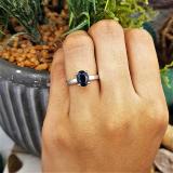 1.00 Carat (Ctw) Sterling Silver Oval Cut Blue Sapphire Ladies Solitaire Bridal Engagement Ring 1 CT