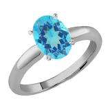1.00 Carat (Ctw) Sterling Silver Oval Cut Blue Topaz Ladies Solitaire Bridal Engagement Ring 1 CT