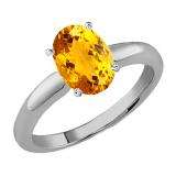 1.00 Carat (Ctw) Sterling Silver Oval Cut Citrine Ladies Solitaire Bridal Engagement Ring 1 CT