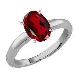1.00 Carat (Ctw) Sterling Silver Oval Cut Garnet Ladies Solitaire Bridal Engagement Ring 1 CT