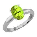 1.00 Carat (Ctw) Sterling Silver Oval Cut Peridot Ladies Solitaire Bridal Engagement Ring 1 CT