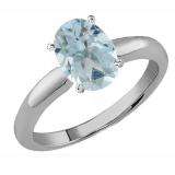 1.50 Carat (Ctw) Sterling Silver Oval Cut Aquamarine Ladies Solitaire Bridal Engagement Ring 1 1/2 CT