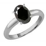 1.50 Carat (Ctw) Sterling Silver Oval Cut Black Sapphire Ladies Solitaire Bridal Engagement Ring 1 1/2 CT