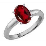 1.50 Carat (Ctw) Sterling Silver Oval Cut Garnet Ladies Solitaire Bridal Engagement Ring 1 1/2 CT