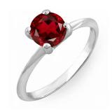 1.00 Carat (ctw) Sterling Silver Round Cut Garnet Ladies Solitaire Bridal Engagement Ring 1 CT