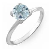 1.50 Carat (ctw) Sterling Silver Round Cut Aquamarine Ladies Solitaire Bridal Engagement Ring 1 1/2 CT