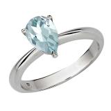 1.00 Carat (ctw) Sterling Silver Pear Cut Aquamarine Ladies Solitaire Bridal Engagement Ring 1 CT