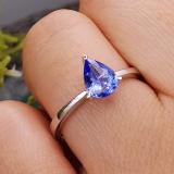1.00 Carat (ctw) Sterling Silver Pear Cut Tanzanite Ladies Solitaire Bridal Engagement Ring 1 CT