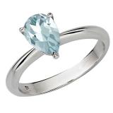 1.50 Carat (ctw) Sterling Silver Pear Cut Aquamarine Ladies Solitaire Bridal Engagement Ring 1 1/2 CT