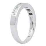 0.75 Carat (ctw) 10K White Gold Princess Cut Aquamarine & White diamond Ladies Anniversary Wedding Band Stackable Ring 3/4 CT