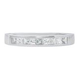 0.75 Carat (ctw) 10K White Gold Princess Cut Aquamarine & White diamond Ladies Anniversary Wedding Band Stackable Ring 3/4 CT