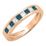 0.50 Cttw Princess Blue & White Diamond Channel Set Wedding Band for Women in 14K Rose Gold