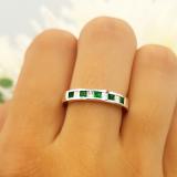0.65 Carat (ctw) 14K White Gold Princess Cut Emerald & White Diamond Ladies Anniversary Wedding Band Stackable Ring