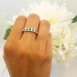 0.65 Carat (ctw) 14K White Gold Princess Cut Emerald & White Diamond Ladies Anniversary Wedding Band Stackable Ring