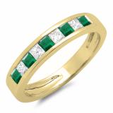 0.65 Carat (ctw) 14K Yellow Gold Princess Cut Emerald & Yellow Diamond Ladies Anniversary Wedding Band Stackable Ring