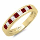 Alternate Princess Garnet & White Diamond Channel Set Wedding Band for Women in 10K Yellow Gold
