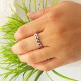 0.55 Carat (ctw) 14K White Gold Princess Cut Garnet & White Diamond Ladies Anniversary Wedding Band Stackable Ring 1/2 CT