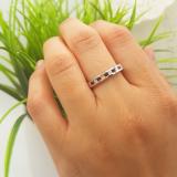 0.55 Carat (ctw) 14K White Gold Princess Cut Garnet & White Diamond Ladies Anniversary Wedding Band Stackable Ring 1/2 CT