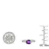 1.45 Carat (ctw) 10K White Gold Cushion Cut Amethyst & Round White Diamond Ladies Swirl Split Shank Bridal Engagement Ring 1 1/2 CT