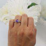 1.45 Carat (ctw) 10K White Gold Cushion Cut Amethyst & Round White Diamond Ladies Swirl Split Shank Bridal Engagement Ring 1 1/2 CT