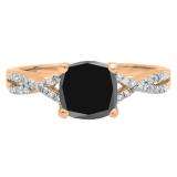 1.45 Carat (ctw) 14K Rose Gold Cushion Cut Black Sapphire & Round White Diamond Ladies Swirl Split Shank Bridal Engagement Ring 1 1/2 CT